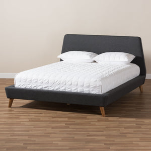 Baxton Studio Sinclaire Modern and Contemporary Dark Grey Fabric Upholstered Walnut-Finished Queen Sized Platform Bed