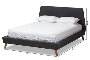 Baxton Studio Sinclaire Modern and Contemporary Dark Grey Fabric Upholstered Walnut-Finished Queen Sized Platform Bed