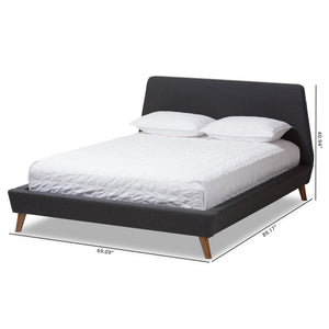 Baxton Studio Sinclaire Modern and Contemporary Dark Grey Fabric Upholstered Walnut-Finished Queen Sized Platform Bed