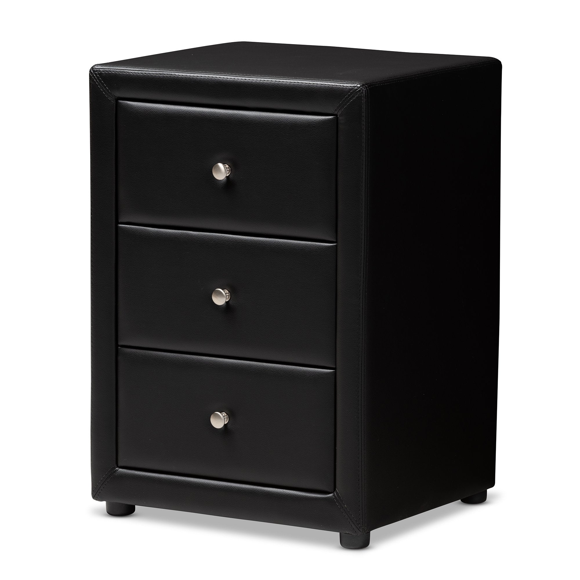 Baxton Studio Tessa Modern and Contemporary Black Faux Leather Upholstered 3-Drawer Nightstand