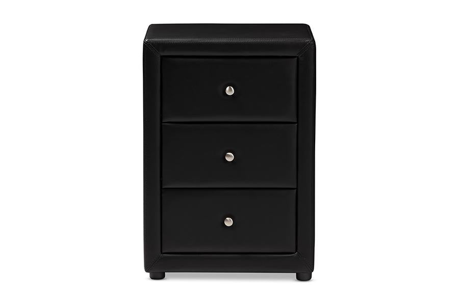 Baxton Studio Tessa Modern and Contemporary Black Faux Leather Upholstered 3-Drawer Nightstand