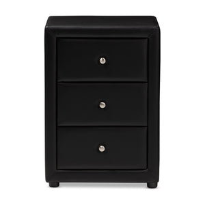 Baxton Studio Tessa Modern and Contemporary Black Faux Leather Upholstered 3-Drawer Nightstand