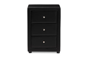 Baxton Studio Tessa Modern and Contemporary Black Faux Leather Upholstered 3-Drawer Nightstand