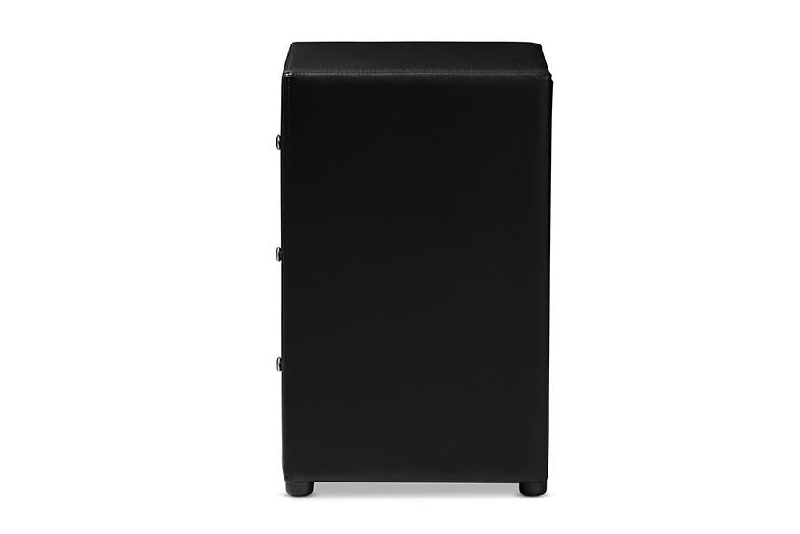 Baxton Studio Tessa Modern and Contemporary Black Faux Leather Upholstered 3-Drawer Nightstand