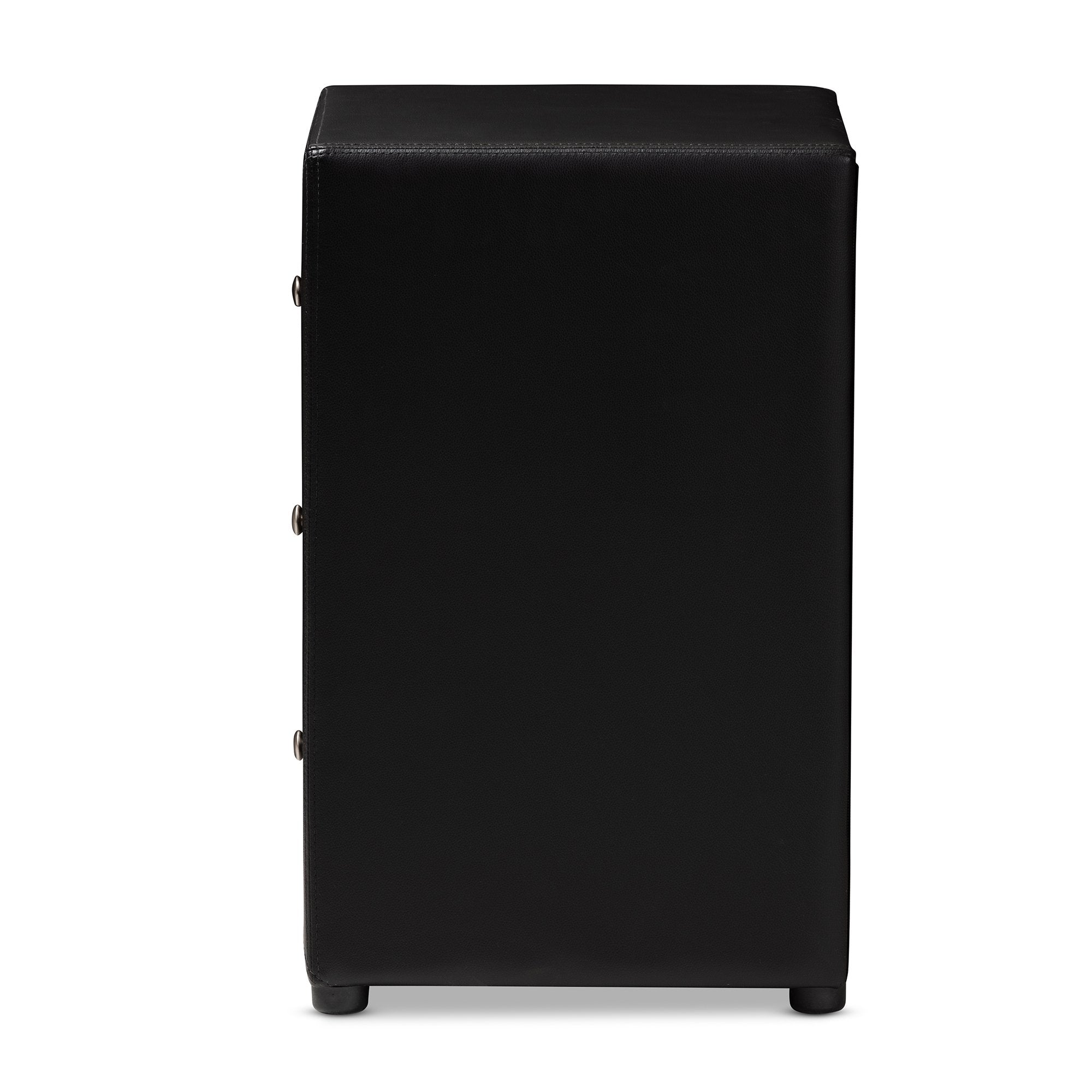 Baxton Studio Tessa Modern and Contemporary Black Faux Leather Upholstered 3-Drawer Nightstand