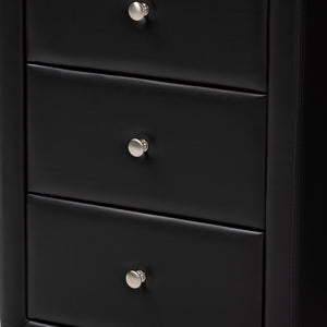 Baxton Studio Tessa Modern and Contemporary Black Faux Leather Upholstered 3-Drawer Nightstand