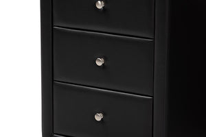 Baxton Studio Tessa Modern and Contemporary Black Faux Leather Upholstered 3-Drawer Nightstand