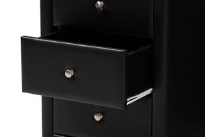 Baxton Studio Tessa Modern and Contemporary Black Faux Leather Upholstered 3-Drawer Nightstand