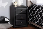 Baxton Studio Tessa Modern and Contemporary Black Faux Leather Upholstered 3-Drawer Nightstand