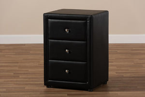 Baxton Studio Tessa Modern and Contemporary Black Faux Leather Upholstered 3-Drawer Nightstand