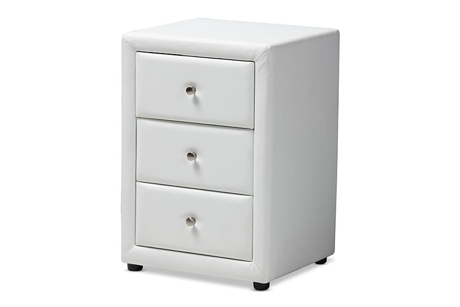 Baxton Studio Tessa Modern and Contemporary White Faux Leather Upholstered 3-Drawer Nightstand