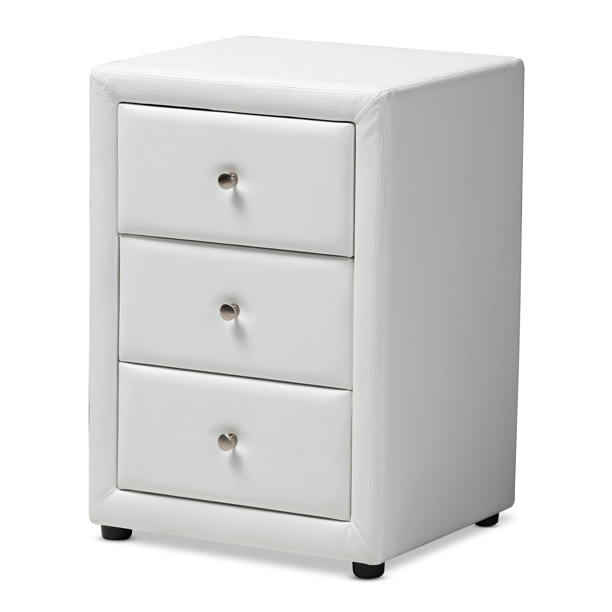 Baxton Studio Tessa Modern and Contemporary White Faux Leather Upholstered 3-Drawer Nightstand