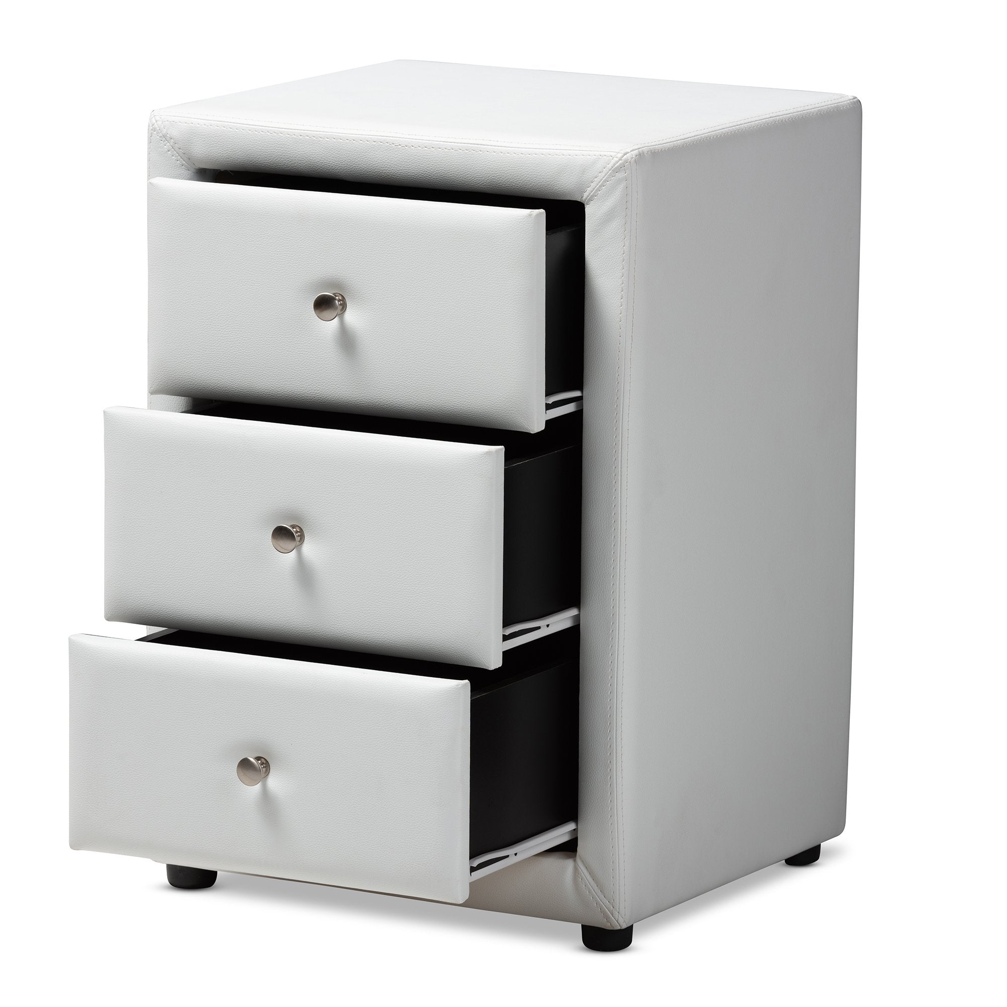 Baxton Studio Tessa Modern and Contemporary White Faux Leather Upholstered 3-Drawer Nightstand