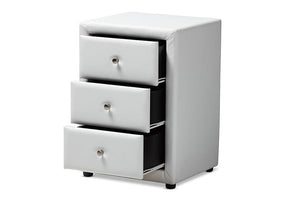 Baxton Studio Tessa Modern and Contemporary White Faux Leather Upholstered 3-Drawer Nightstand