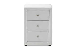 Baxton Studio Tessa Modern and Contemporary White Faux Leather Upholstered 3-Drawer Nightstand