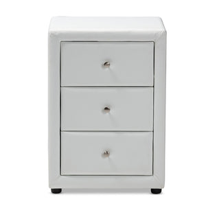 Baxton Studio Tessa Modern and Contemporary White Faux Leather Upholstered 3-Drawer Nightstand