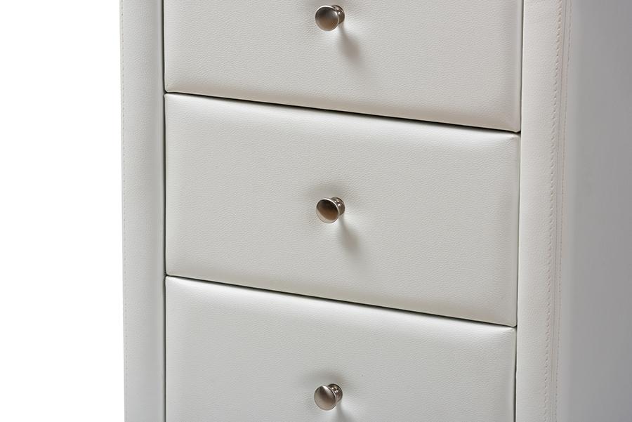 Baxton Studio Tessa Modern and Contemporary White Faux Leather Upholstered 3-Drawer Nightstand