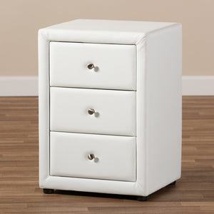 Baxton Studio Tessa Modern and Contemporary White Faux Leather Upholstered 3-Drawer Nightstand