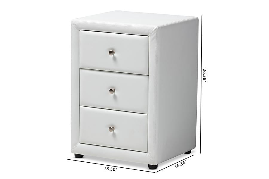 Baxton Studio Tessa Modern and Contemporary White Faux Leather Upholstered 3-Drawer Nightstand