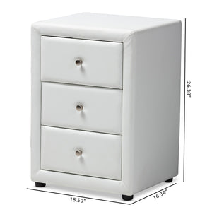 Baxton Studio Tessa Modern and Contemporary White Faux Leather Upholstered 3-Drawer Nightstand