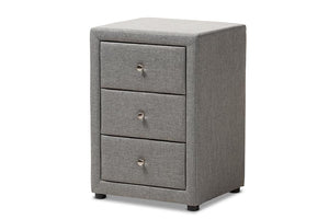 Baxton Studio Tessa Modern and Contemporary Grey Fabric Upholstered 3-Drawer Nightstand