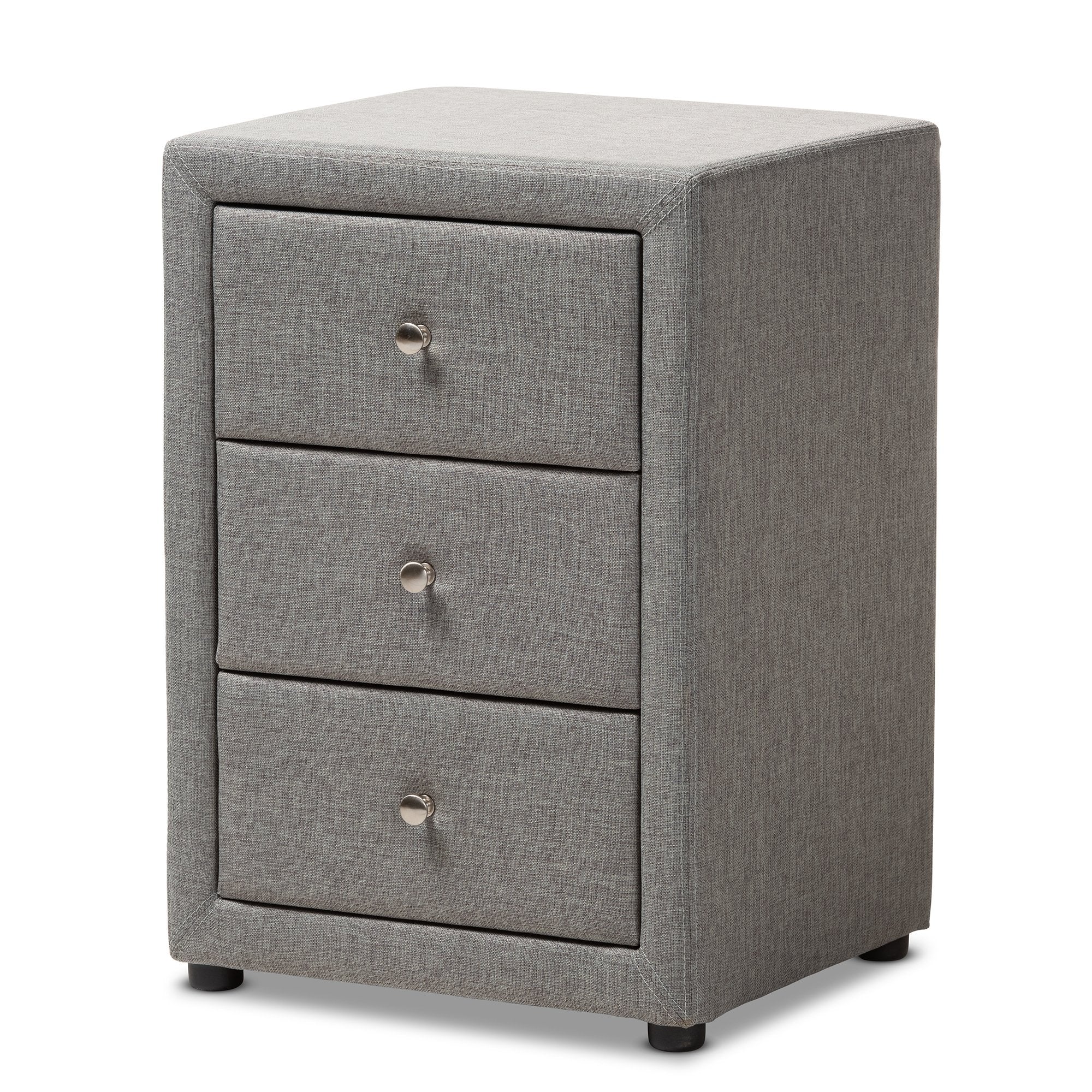 Baxton Studio Tessa Modern and Contemporary Grey Fabric Upholstered 3-Drawer Nightstand