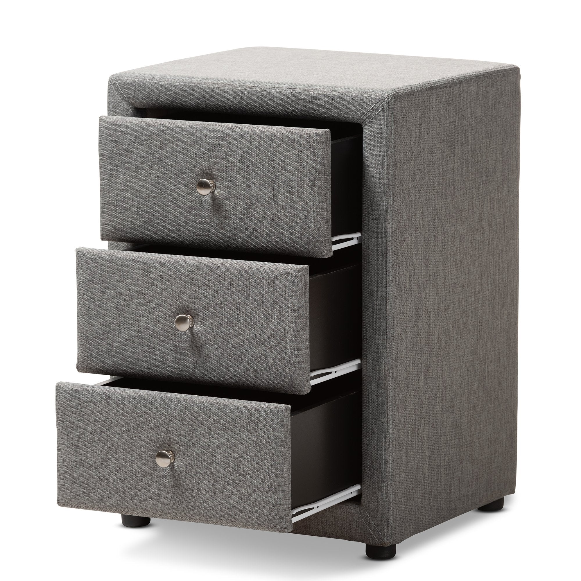 Baxton Studio Tessa Modern and Contemporary Grey Fabric Upholstered 3-Drawer Nightstand