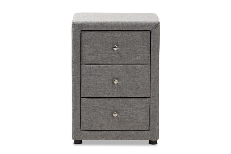 Baxton Studio Tessa Modern and Contemporary Grey Fabric Upholstered 3-Drawer Nightstand