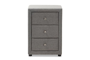 Baxton Studio Tessa Modern and Contemporary Grey Fabric Upholstered 3-Drawer Nightstand