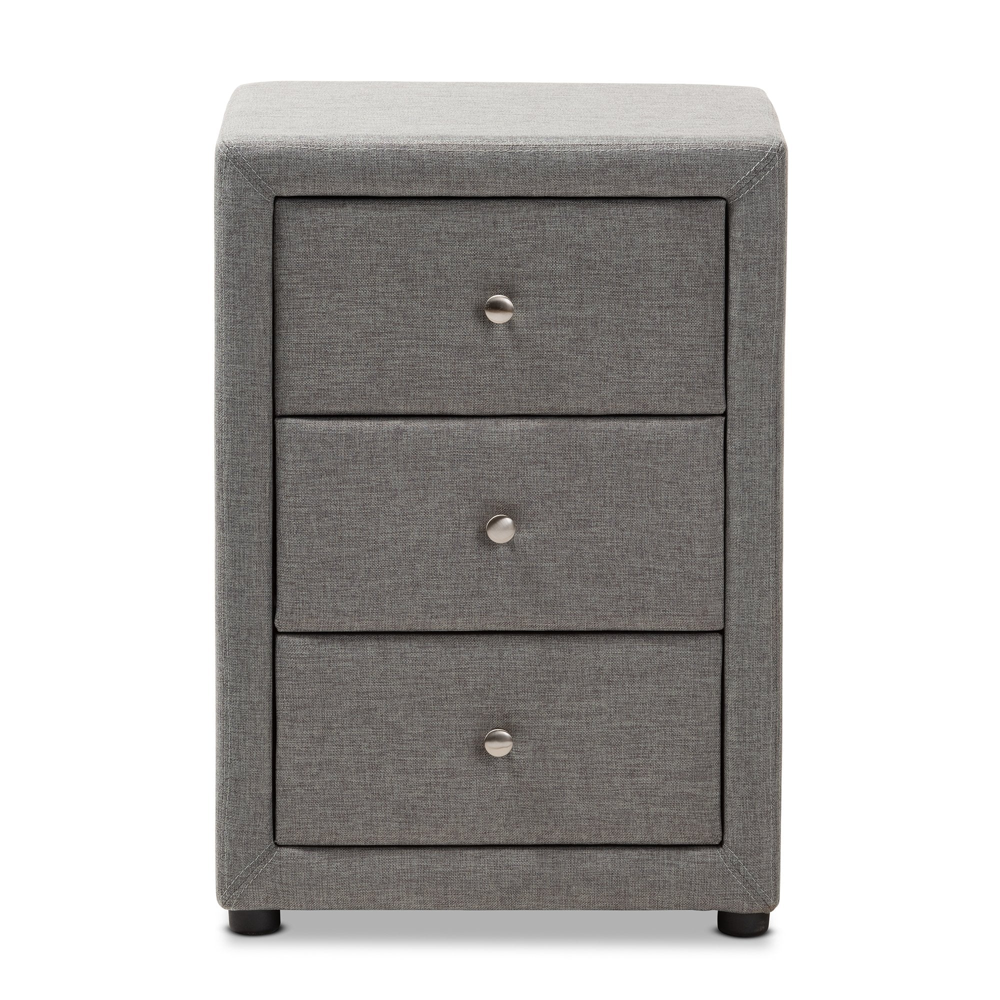 Baxton Studio Tessa Modern and Contemporary Grey Fabric Upholstered 3-Drawer Nightstand