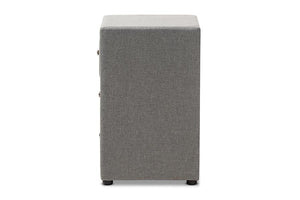 Baxton Studio Tessa Modern and Contemporary Grey Fabric Upholstered 3-Drawer Nightstand