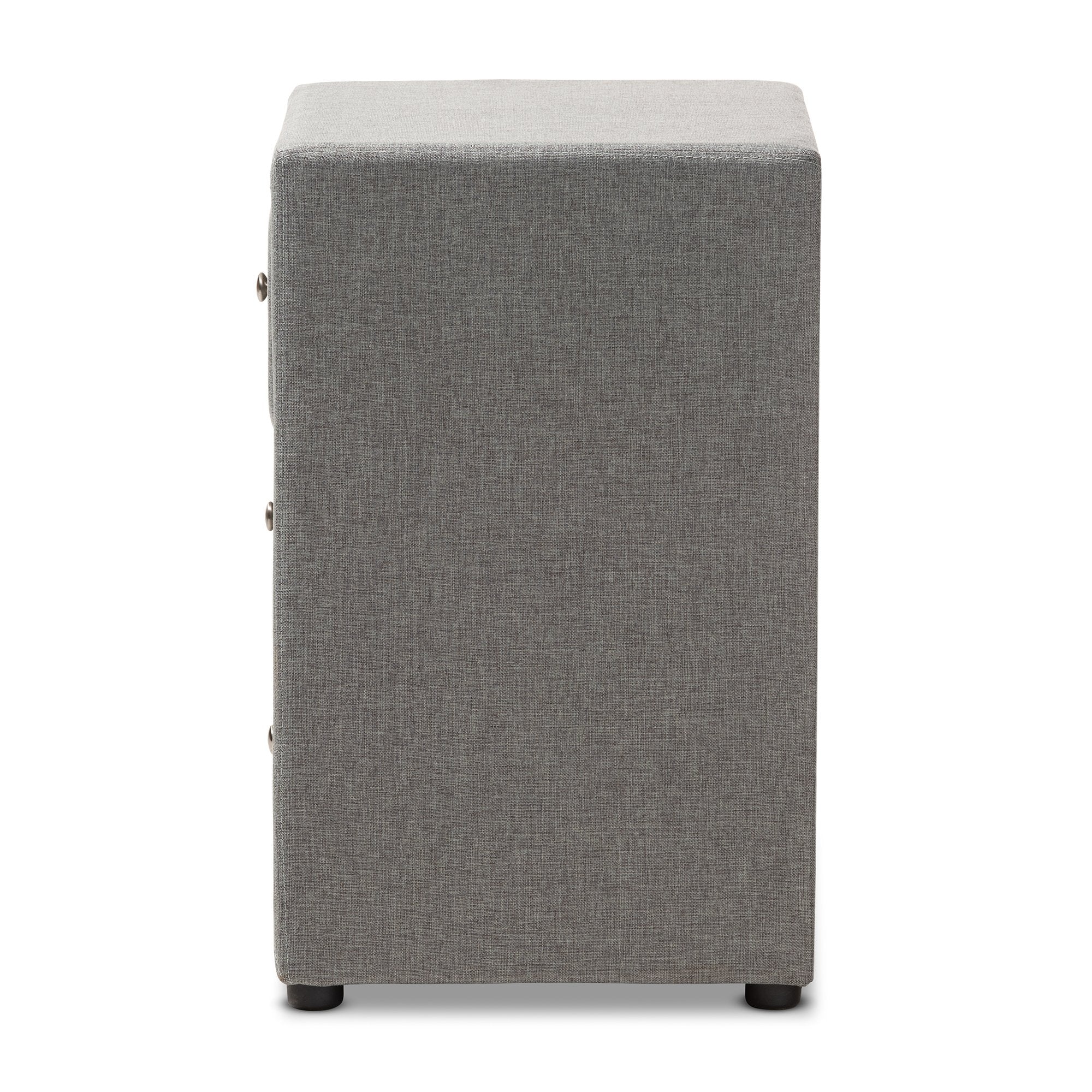 Baxton Studio Tessa Modern and Contemporary Grey Fabric Upholstered 3-Drawer Nightstand