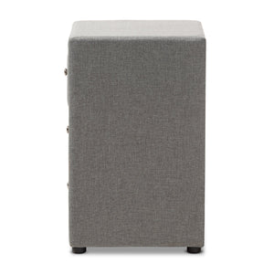 Baxton Studio Tessa Modern and Contemporary Grey Fabric Upholstered 3-Drawer Nightstand