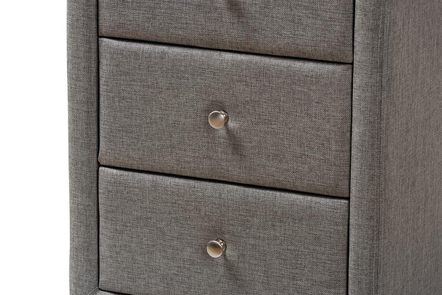 Baxton Studio Tessa Modern and Contemporary Grey Fabric Upholstered 3-Drawer Nightstand