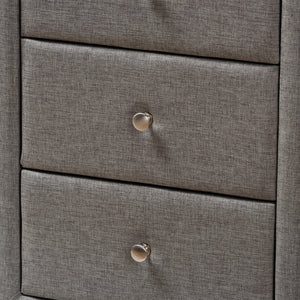 Baxton Studio Tessa Modern and Contemporary Grey Fabric Upholstered 3-Drawer Nightstand