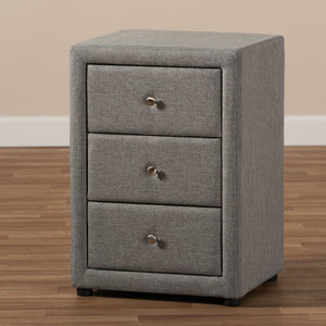 Baxton Studio Tessa Modern and Contemporary Grey Fabric Upholstered 3-Drawer Nightstand