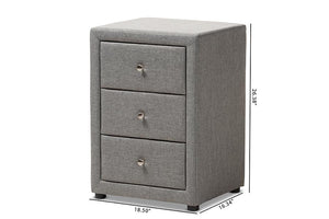 Baxton Studio Tessa Modern and Contemporary Grey Fabric Upholstered 3-Drawer Nightstand