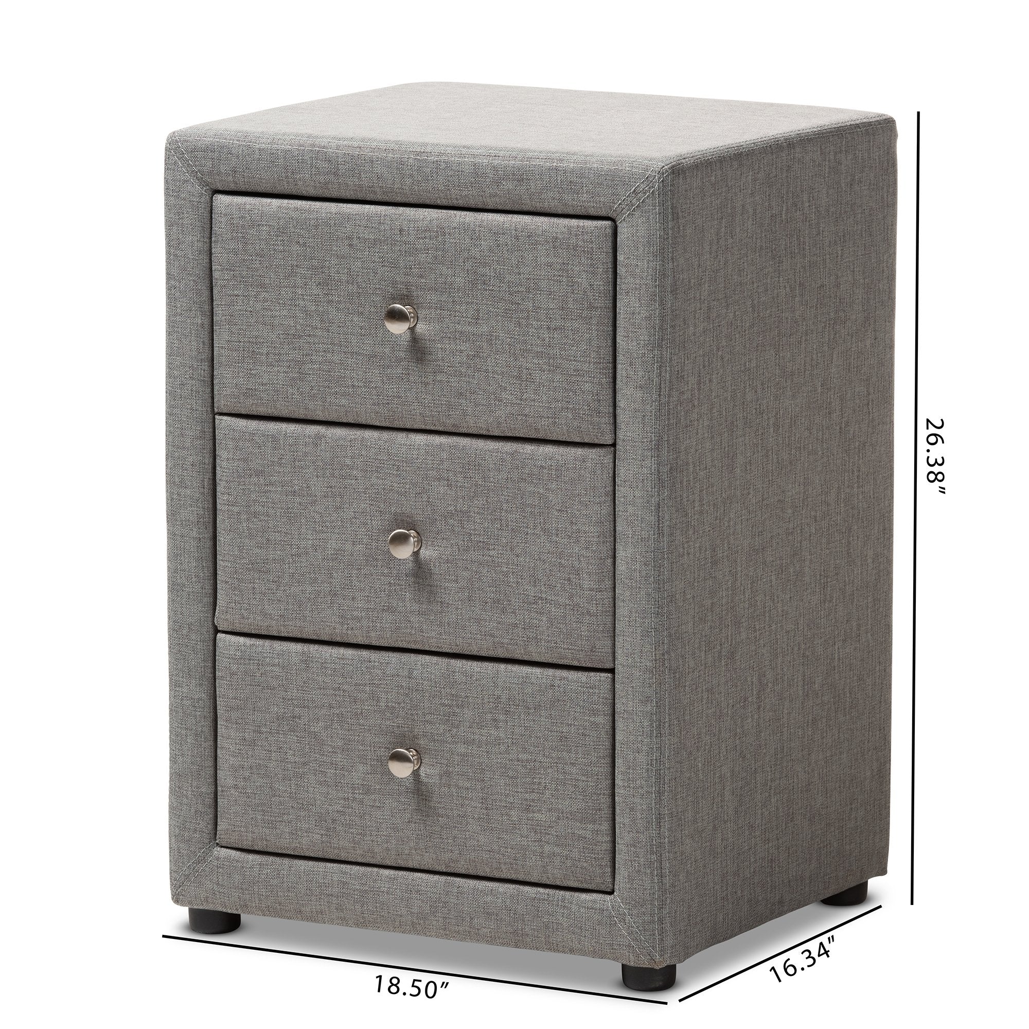 Baxton Studio Tessa Modern and Contemporary Grey Fabric Upholstered 3-Drawer Nightstand