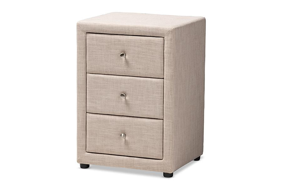 Baxton Studio Tessa Modern and Contemporary Beige Fabric Upholstered 3-Drawer Nightstand