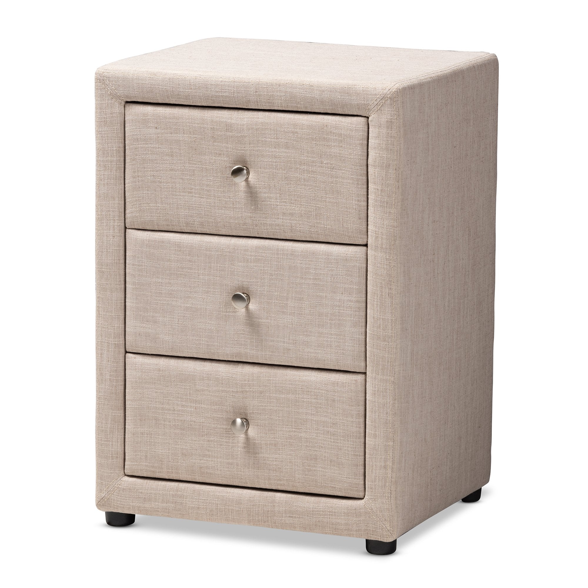 Baxton Studio Tessa Modern and Contemporary Beige Fabric Upholstered 3-Drawer Nightstand