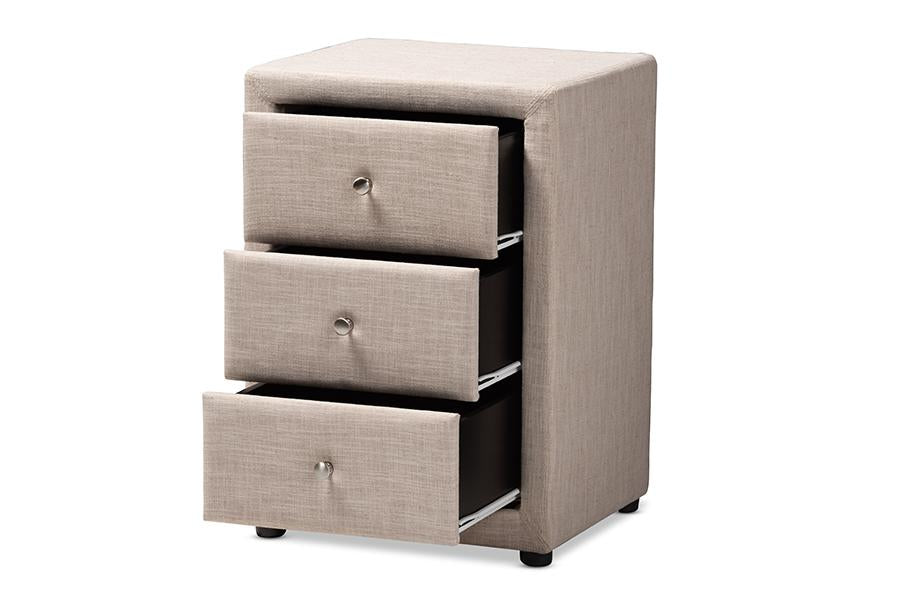 Baxton Studio Tessa Modern and Contemporary Beige Fabric Upholstered 3-Drawer Nightstand