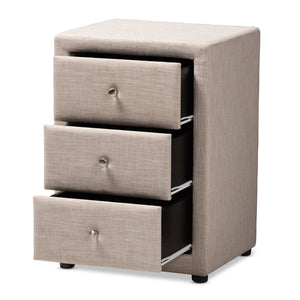 Baxton Studio Tessa Modern and Contemporary Beige Fabric Upholstered 3-Drawer Nightstand