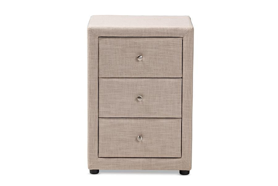 Baxton Studio Tessa Modern and Contemporary Beige Fabric Upholstered 3-Drawer Nightstand