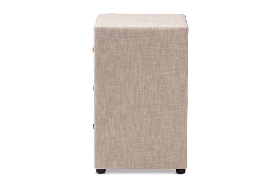 Baxton Studio Tessa Modern and Contemporary Beige Fabric Upholstered 3-Drawer Nightstand