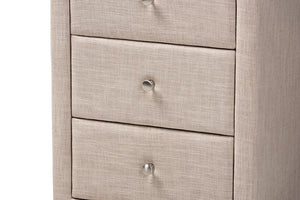 Baxton Studio Tessa Modern and Contemporary Beige Fabric Upholstered 3-Drawer Nightstand