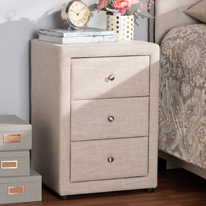 Baxton Studio Tessa Modern and Contemporary Beige Fabric Upholstered 3-Drawer Nightstand