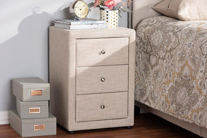 Baxton Studio Tessa Modern and Contemporary Beige Fabric Upholstered 3-Drawer Nightstand