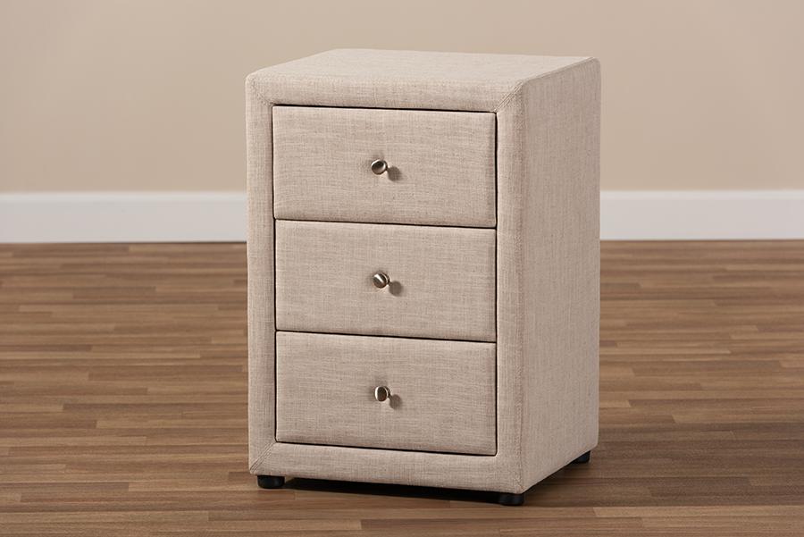 Baxton Studio Tessa Modern and Contemporary Beige Fabric Upholstered 3-Drawer Nightstand