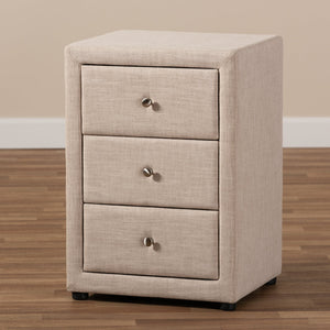 Baxton Studio Tessa Modern and Contemporary Beige Fabric Upholstered 3-Drawer Nightstand