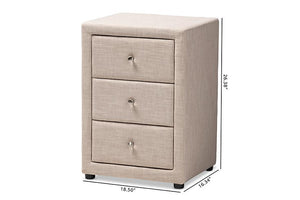 Baxton Studio Tessa Modern and Contemporary Beige Fabric Upholstered 3-Drawer Nightstand